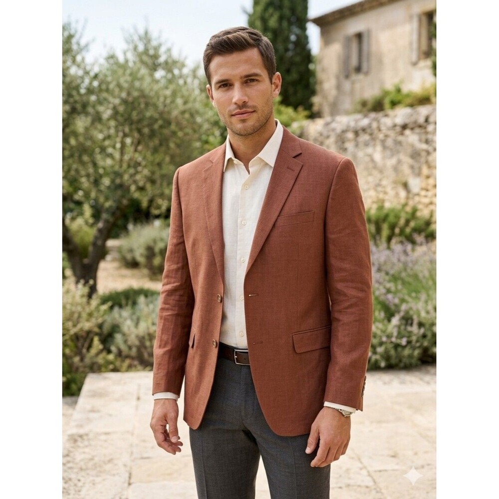 New Perry Ellis Portfolio Rust Brown Dress Suit Jacket Modern Fit size 46 R